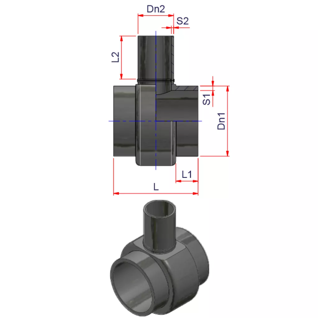HDPE BUTT WELD TEE REDUCER Short Spigot PE 100 PN 10 SDR 17 - (Shape 4)