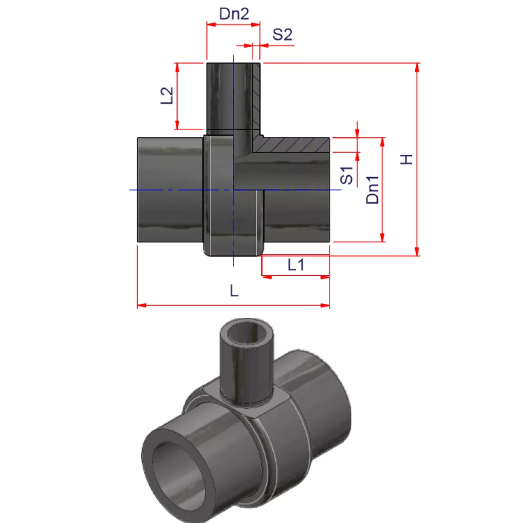 HDPE BUTT WELD TEE REDUCER LONG SPIGOT PE 100 PN 16 SDR 11 (Bigger Size) - (Shape 2)