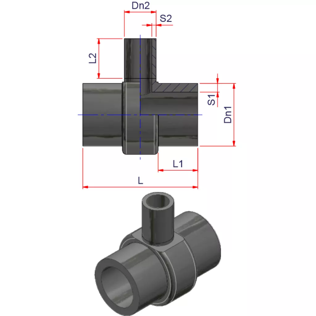 HDPE BUTT WELD TEE REDUCER Long Spigot Fabricated PE 100 PN 10 SDR 17 - (Shape 5)