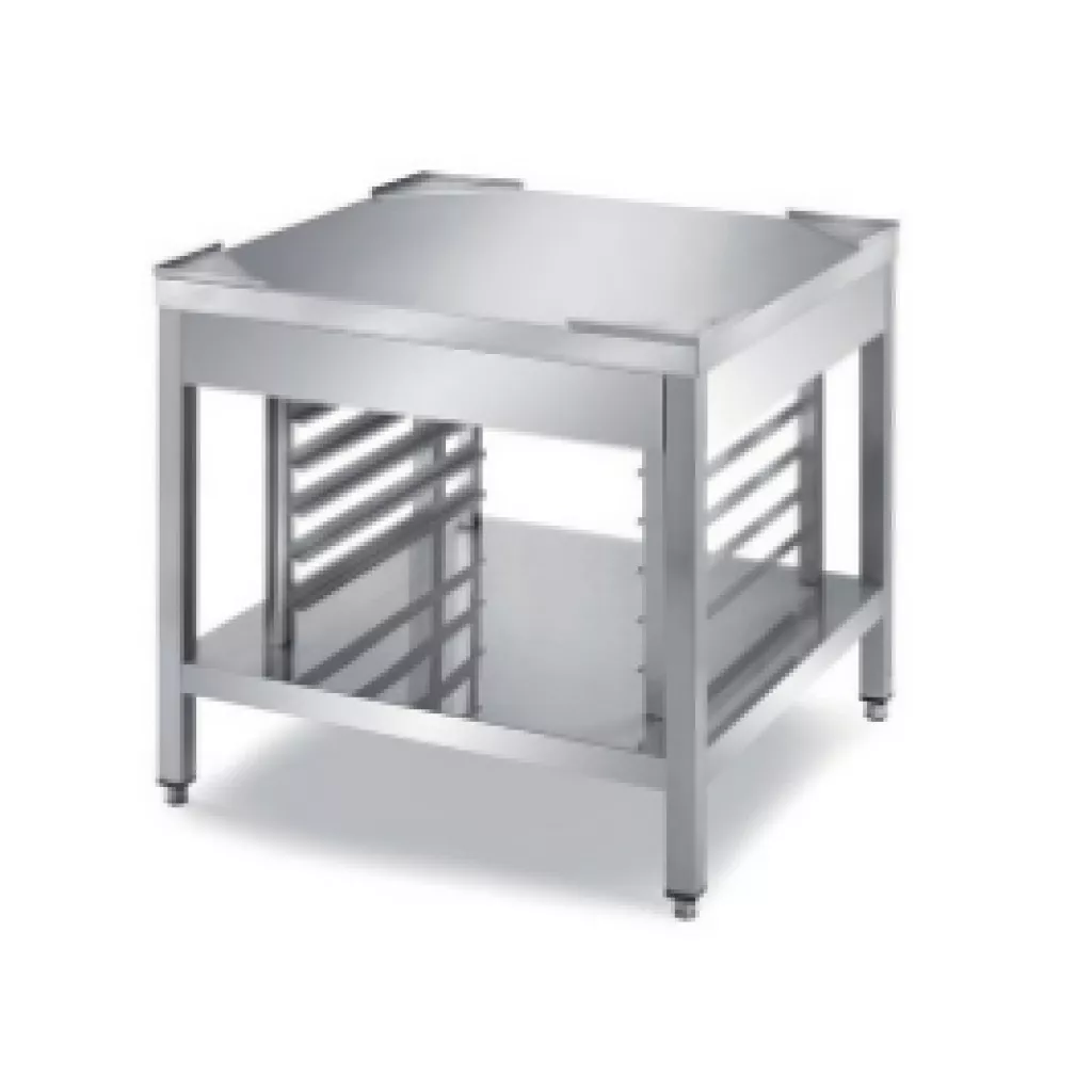 Oven base with tray racks - open