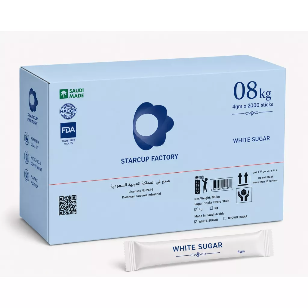White sugar sticks (2000 sticks x 4 grams) = 8 kg per carton)
