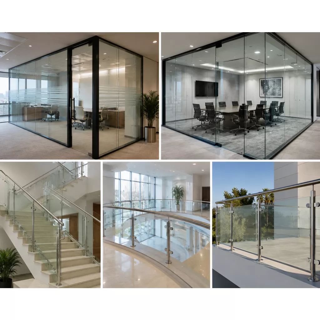 Glass partitions and railings