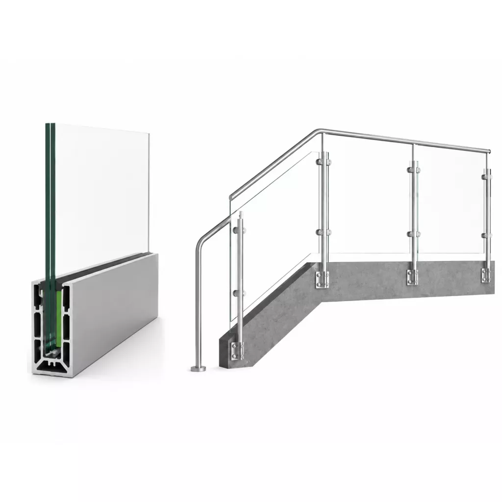 Glass railings - Glass railing with mounting bases