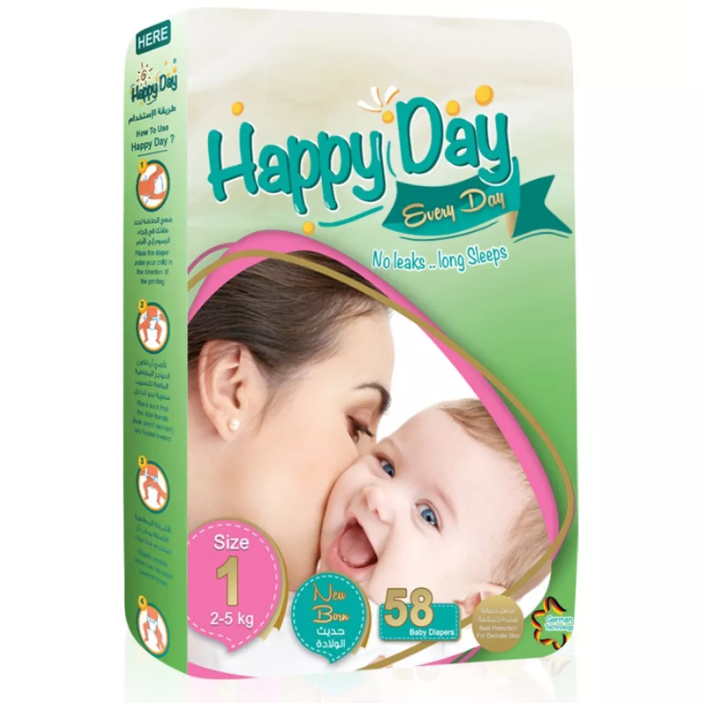 Pampers bayi dari Happy Day - Saiz 1- Bayi baru lahir- 2- 5kg- 58 keping