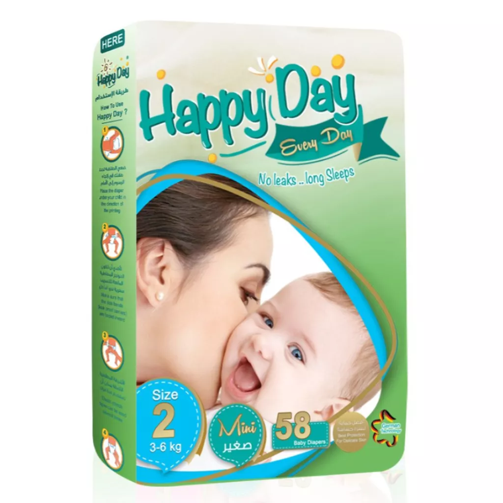 Pampers bayi dari Happy Day - Saiz 2 - Kecil - 3-6 kg - 58 keping