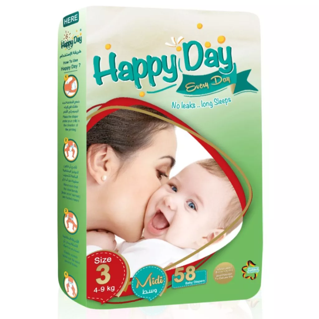 Pampers bayi dari Happy Day - Saiz 3 - Sederhana - 4-9 kg - 58 keping