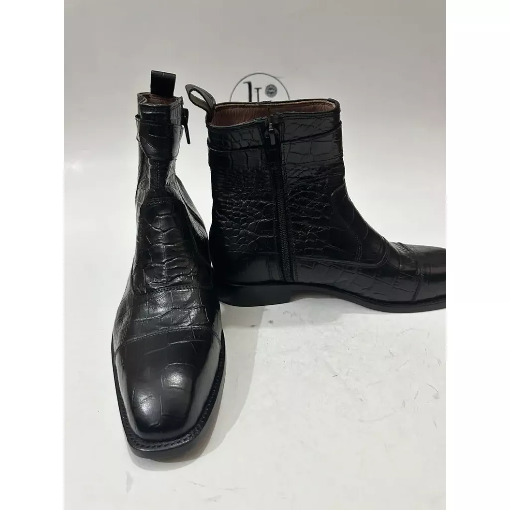 Men’s Black Crocodile Pattern Leather Boots | Handmade Ankle Boots
