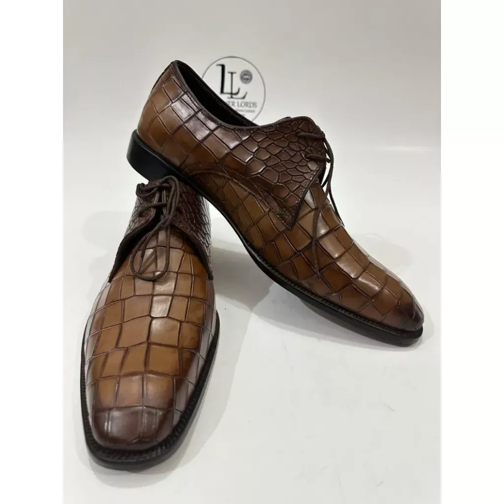 Handmade Leather Shoes Men Mens Handcrafted Brown Alligator Embossed Leather Shoes Textured Luxury Shoes