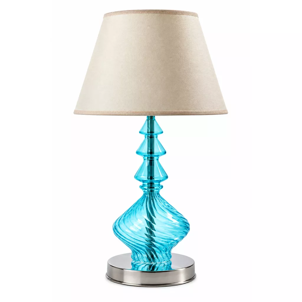 Lampu meja dengan kaca turquoise dan sentuhan krim