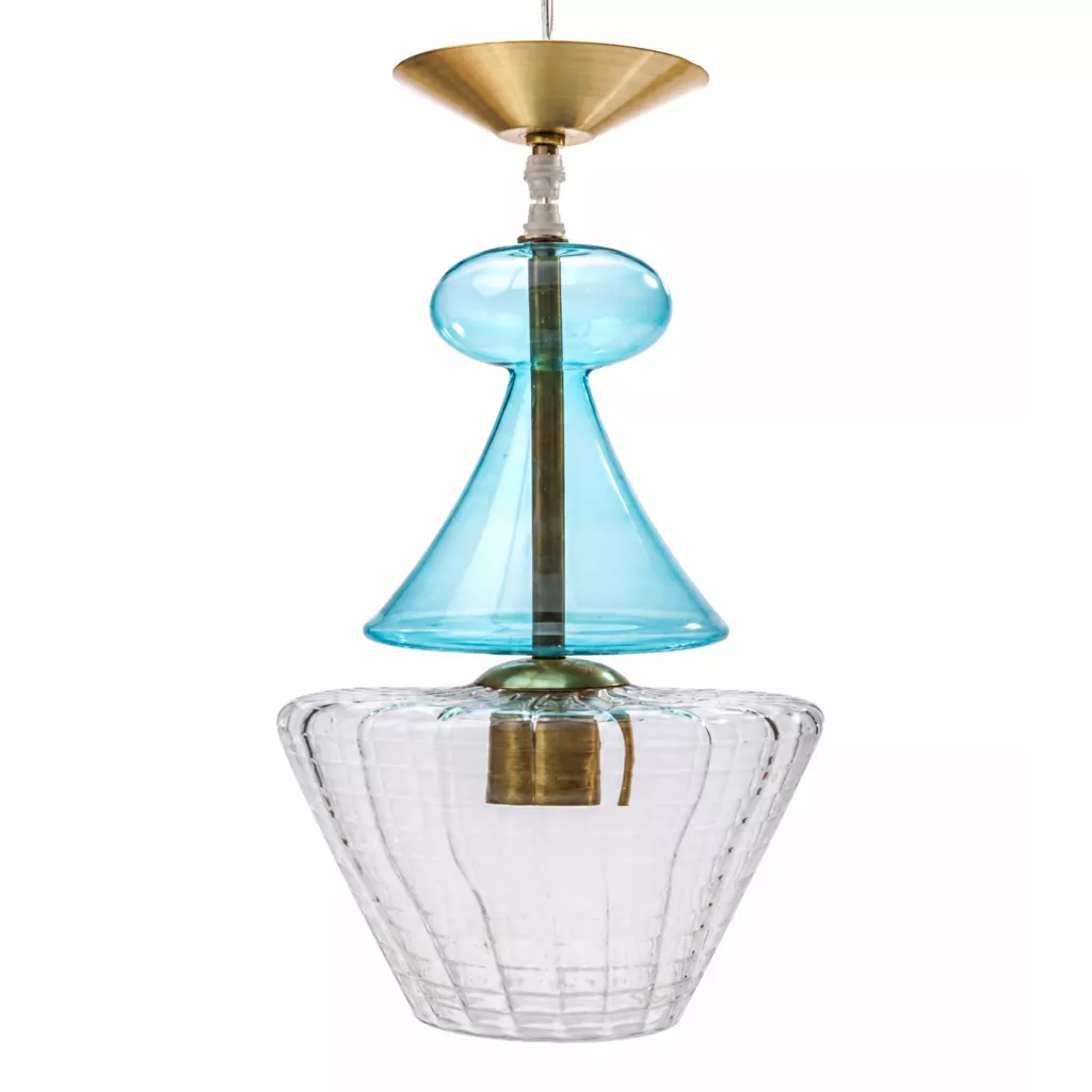 Lampu gantung dari cermin biru dan tembaga