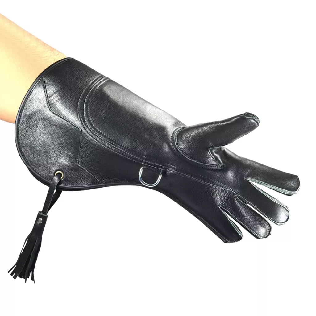 Falconry Leather Glove Bird Handling Gloves - Black, 12 Inch